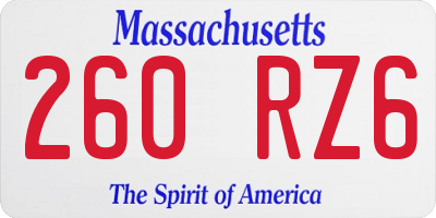 MA license plate 260RZ6