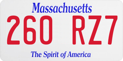 MA license plate 260RZ7