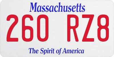 MA license plate 260RZ8