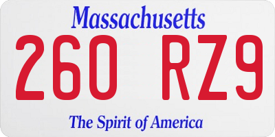 MA license plate 260RZ9