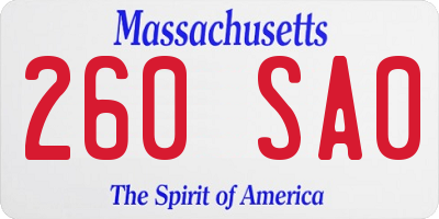 MA license plate 260SA0