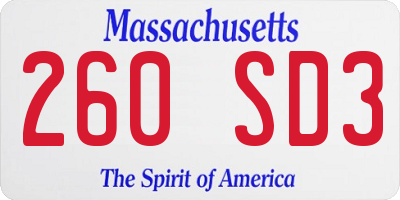 MA license plate 260SD3