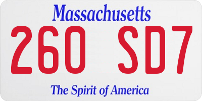 MA license plate 260SD7