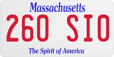 MA license plate 260SI0