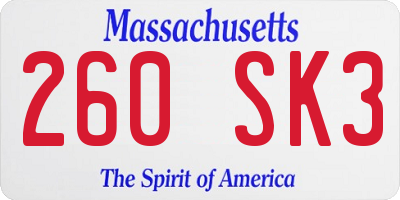 MA license plate 260SK3