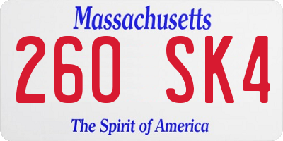 MA license plate 260SK4