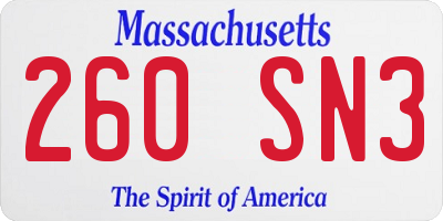 MA license plate 260SN3