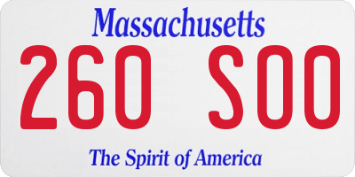 MA license plate 260SO0