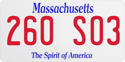 MA license plate 260SO3