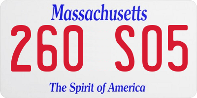 MA license plate 260SO5