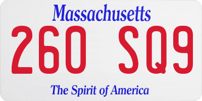 MA license plate 260SQ9