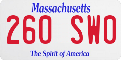 MA license plate 260SW0