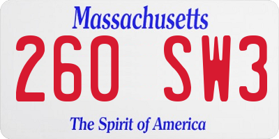 MA license plate 260SW3