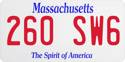 MA license plate 260SW6