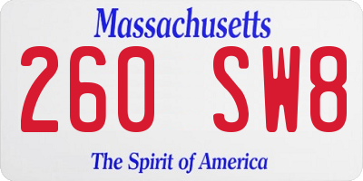 MA license plate 260SW8