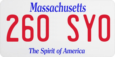 MA license plate 260SY0