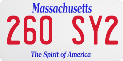 MA license plate 260SY2