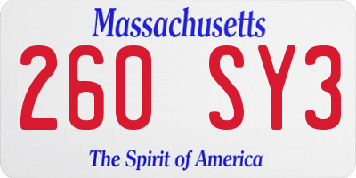 MA license plate 260SY3