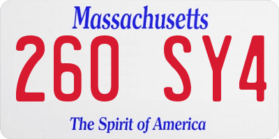 MA license plate 260SY4