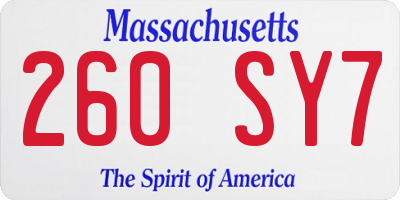 MA license plate 260SY7