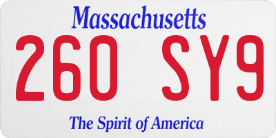 MA license plate 260SY9