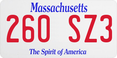 MA license plate 260SZ3