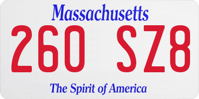 MA license plate 260SZ8