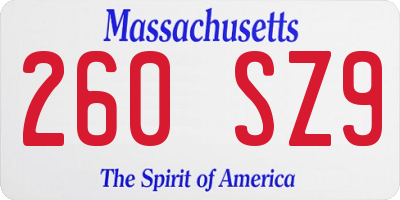 MA license plate 260SZ9