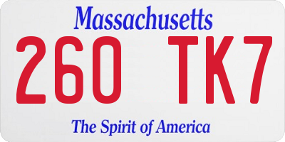 MA license plate 260TK7