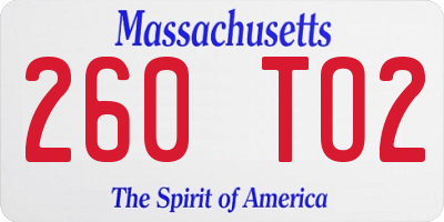 MA license plate 260TO2