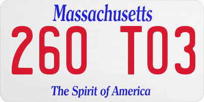 MA license plate 260TO3