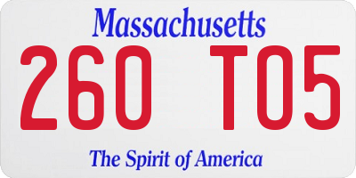 MA license plate 260TO5