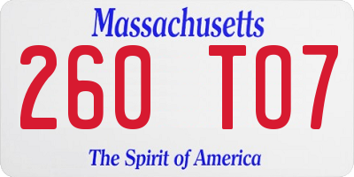 MA license plate 260TO7