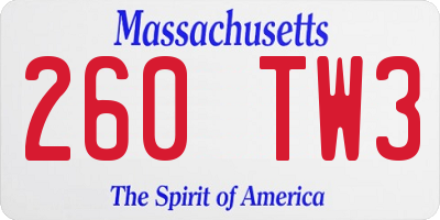 MA license plate 260TW3
