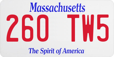 MA license plate 260TW5