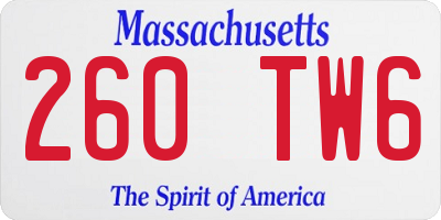 MA license plate 260TW6