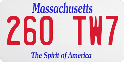 MA license plate 260TW7