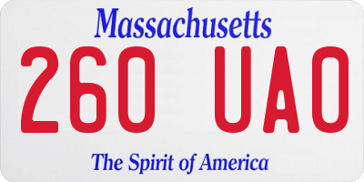 MA license plate 260UA0