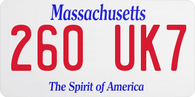 MA license plate 260UK7