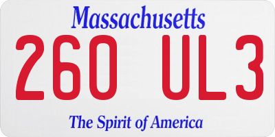 MA license plate 260UL3