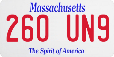 MA license plate 260UN9