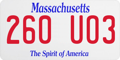 MA license plate 260UO3