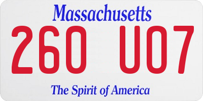 MA license plate 260UO7