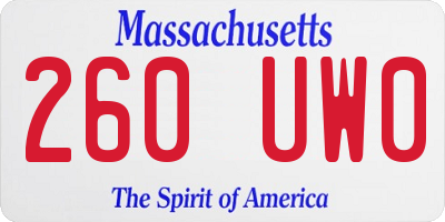 MA license plate 260UW0