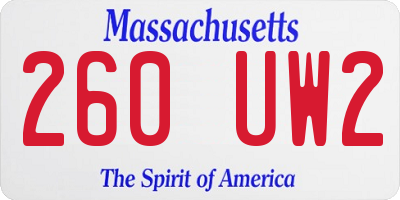 MA license plate 260UW2