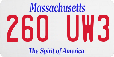 MA license plate 260UW3