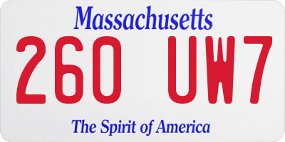 MA license plate 260UW7