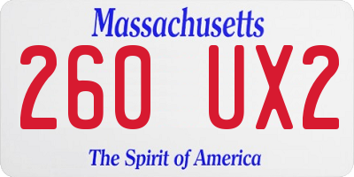 MA license plate 260UX2