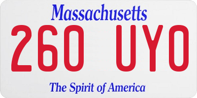 MA license plate 260UY0
