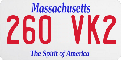 MA license plate 260VK2
